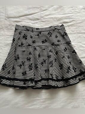 Axes Femme Cotton Houndstooth A-Line Flare Mini Skirt Rose Flocking Lace S M